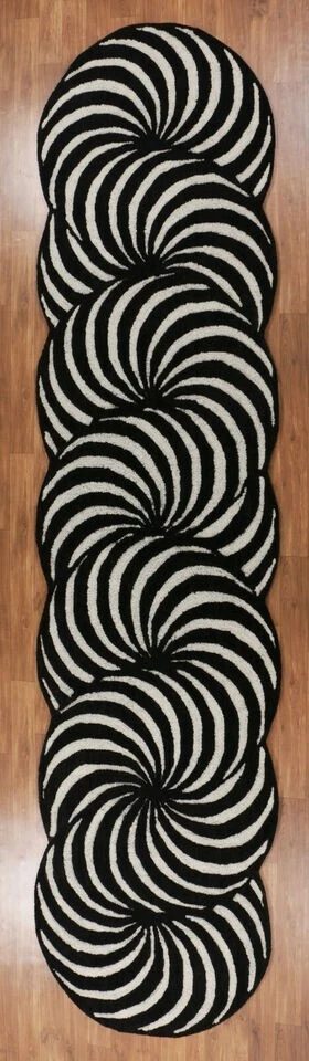 Wide Runner Optical Pattern 3'0''x12'0'' ft Handmade Tufted 100% wool Area Rugs - Image 3 of 4