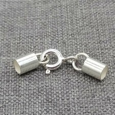 10pcs of 925 Sterling Silver Leather Cord End Cap Connector w/ Spring Ring Clasp