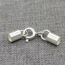 10pcs of 925 Sterling Silver Leather Cord End Cap Connector w/ Spring Ring Clasp