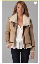 Joie Janis Wool Shearling Leather Bomber Coat Tan Small Msrp $1,148