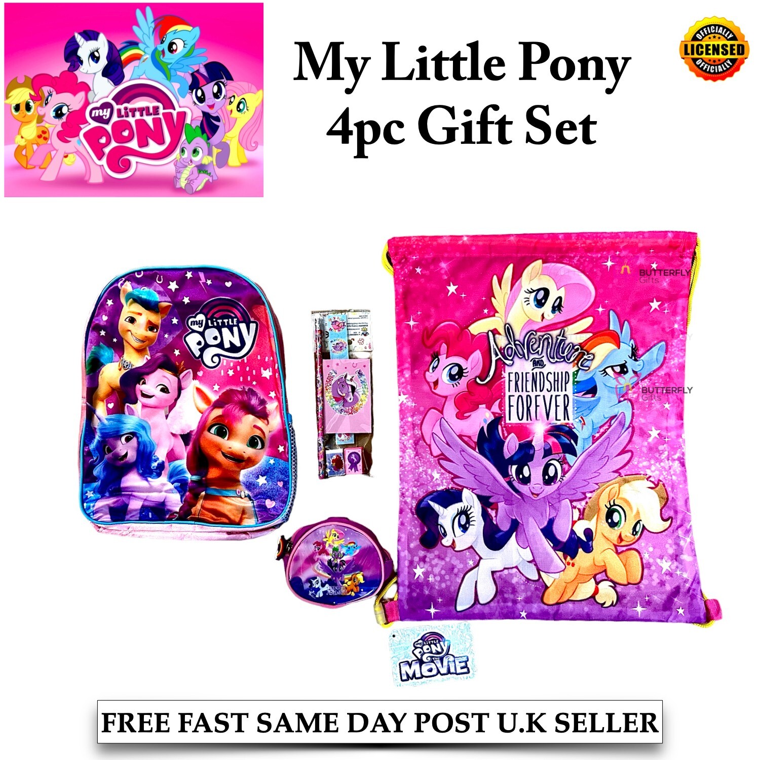 Set 4 pz zaino scuola bambini My Little Pony set stazionario borsa palestra e borsa monete