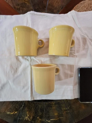 Fiestaware Coffee Mugs-8oz.-Set of 3-Yellow w/Ring Handle