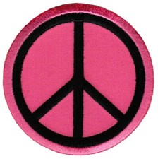 PEACE SIGN iron-on patch WOODSTOCK SUMMER OF LOVE pink EMBROIDERED APPLIQUE