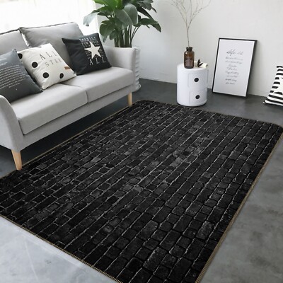 3D Black Brick Wall ZHUA1972 Game Non Slip Rug Mat Photo Carpet Amy