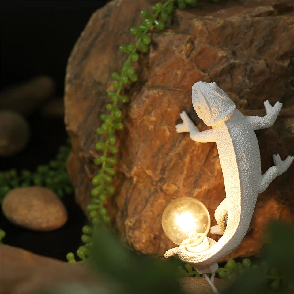 Lámpara de mesa de resina lagarto luz de noche dormitorio animal camaleón lámpara de pared Foto 4 de 4