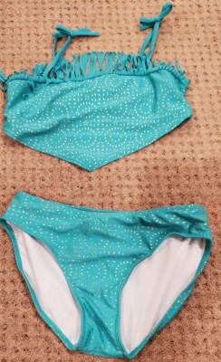 Girl's Cleobella 2pc UPF 50+ Turquoise Fringe Bikini Set Swimsuit Size XL