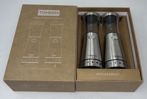 Electric Salt and Pepper Grinder Set with Storage Base, Bright Silver