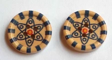 2 Blue Sewing Buttons Sewing Crafting Wood 4 Hole .75" 