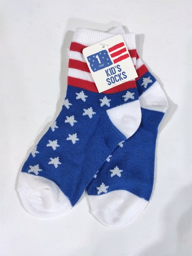 Patriotic Socks Boys Girls Ankle Stars and Stripes Sock Size 7-8.5 USA Kids Gift - Picture 2 of 4