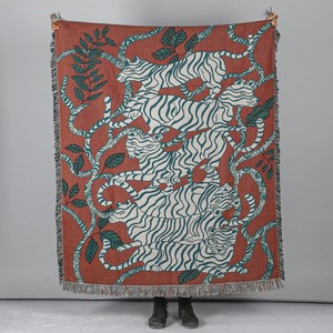 Beige Red Cotton Throw Jacquard Tiger Woven Printed with Fringes 1.65 lbs - Click1Get2 Price Drop