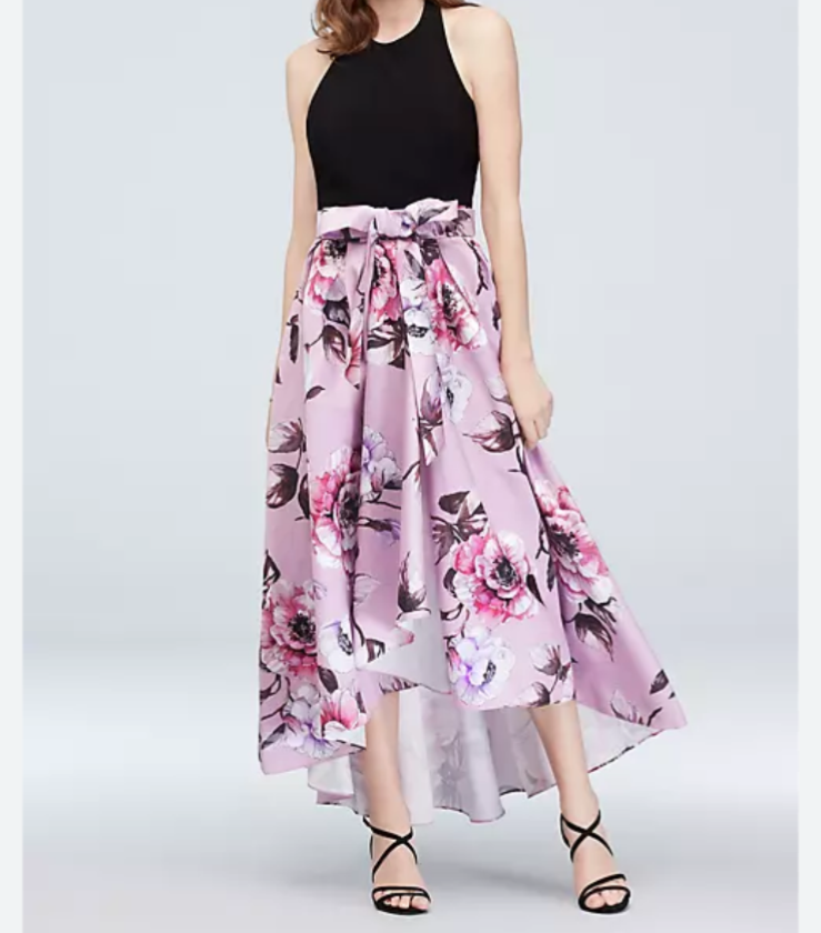 Ignite Halter Tie Neck Gown With Floral High Low Hem Size 6 | eBay