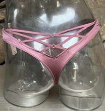 Victoria's Secret High Leg Satin Strappy THONG Panty Sz M PURPLE VAPOR 12P1 NWT