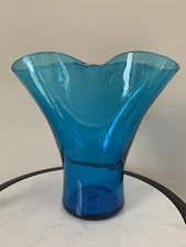 Vintage Blenko Turquoise Blue Double Neck 415L Pontil 9" Vintage 1940 to 1954.