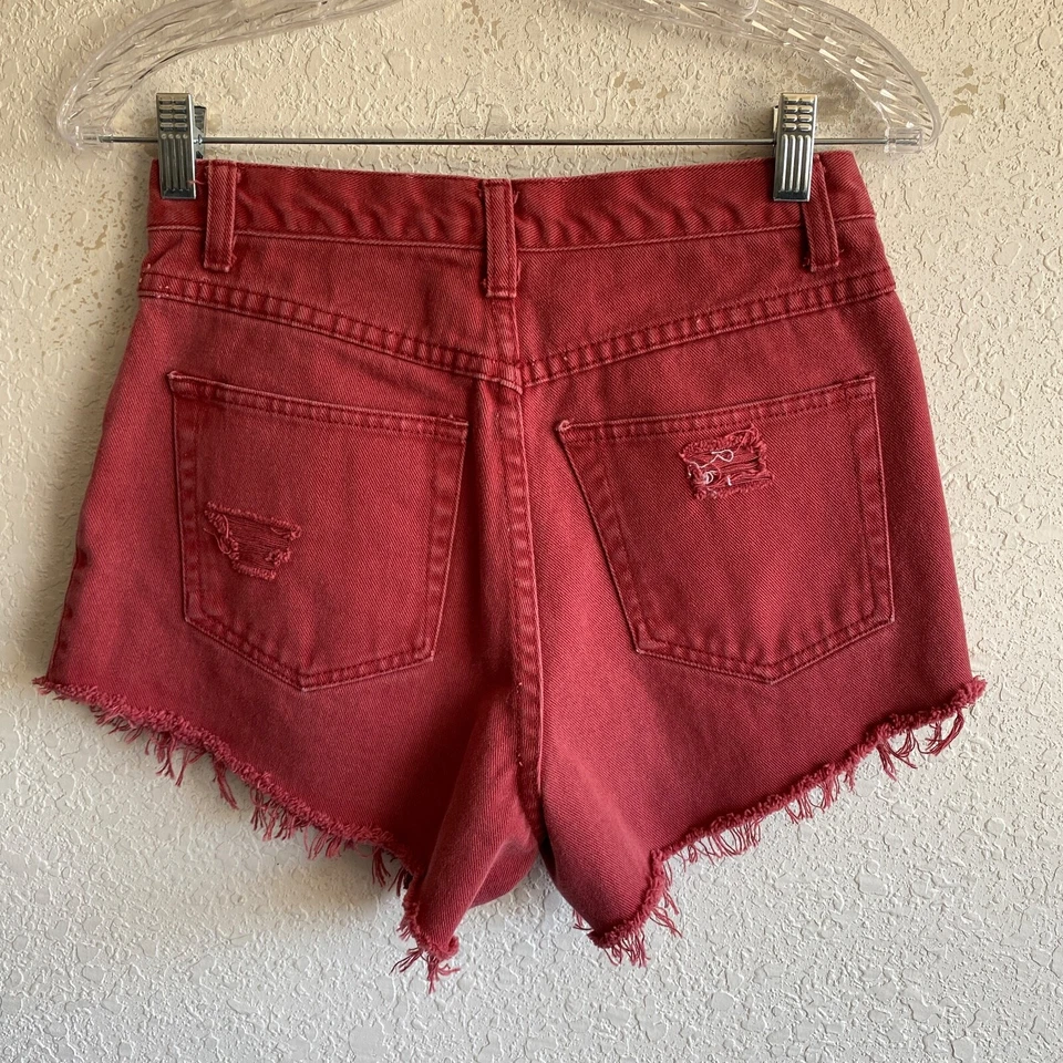 NY Jeans Womens Shorts Cutoff Size 4 Easy Fit Distressed Red Denim Measured 27x3 - Image 2 of 4