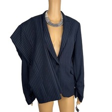 John Meyer Polyester Viscose Pant Suit 14 Navy Blue Striped Peak Collar 2PC New