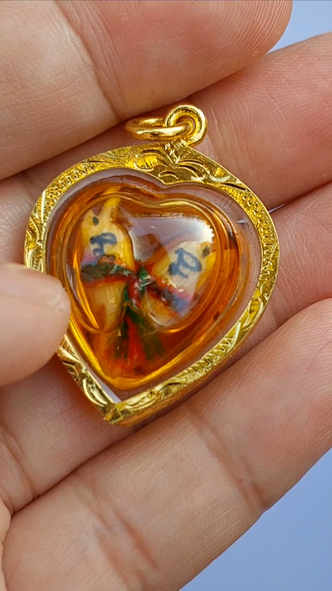 Couple Two Birds Holy Thai Amulet Salika Linthong Pendant Gold