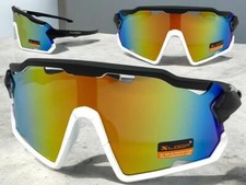 OVERSIZED SPORTS WRAP AROUND Biker Cycling Shield SUNGLASSES Black  White Frame