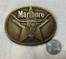 Marlboro Phillip Morris Inc. Longhorn Steer Star Solid Brass 1987 Belt Buckle