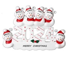 Personalized 2024 Snowman Family of 6 Christmas Ornament