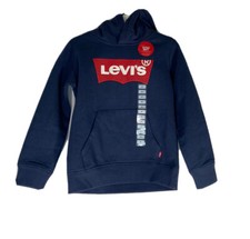 Levi  s Boys Logo Fleece Hoodie Navy Blue Size 4 Pullover Kangaroo Pocket NWT