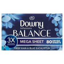 Downy Infusions Mega Dryer Sheets, Balance, Crisp Rain and Blue Eucalyptus