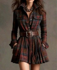 Women's shirt dress multicolored plaid EU size XL US size 12 Large Pockets