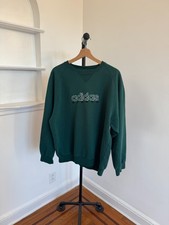 Vintage 1990s Adidas Trefoil Logo Crewneck Sweatshirt Green Large