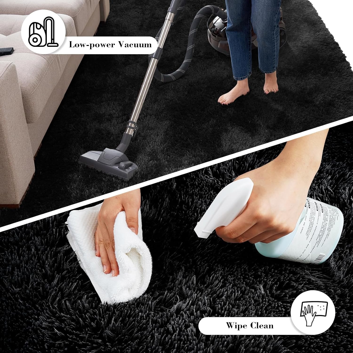 Fluffy Rug Shaggy Area Rug, Black 2X4 Area Rugs for Bedroom, Small Bedside Rug,