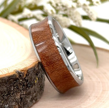 Wooden Inlay Polished Edge Ring 8mm Silver Tungsten Christmas Gifts Band For Her