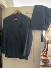 Vintage Jeune Europe Double Breasted Blue Pinstripe Two Piece Wool Suit Size 50