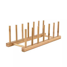 Natural Bamboo Vertical Plate Lid Organizer Drawer Organizer with 6 Slots for Ki