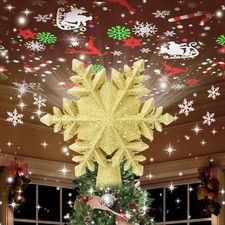 Lighted Christmas Tree Topper with 6 Projection Modes, Silver 3D Snowflake