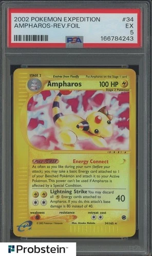 2002 Pokemon Expedition #34 Ampharos Reverse Foil PSA 5 EX