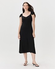 Quince Lightweight Crepe Flutter Sleeve Midi Dress TRUE Black Basic Sleeved XS