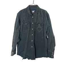 Vintage Distressed Green Pearl Snap Western Work Shirt Faded Thrashed