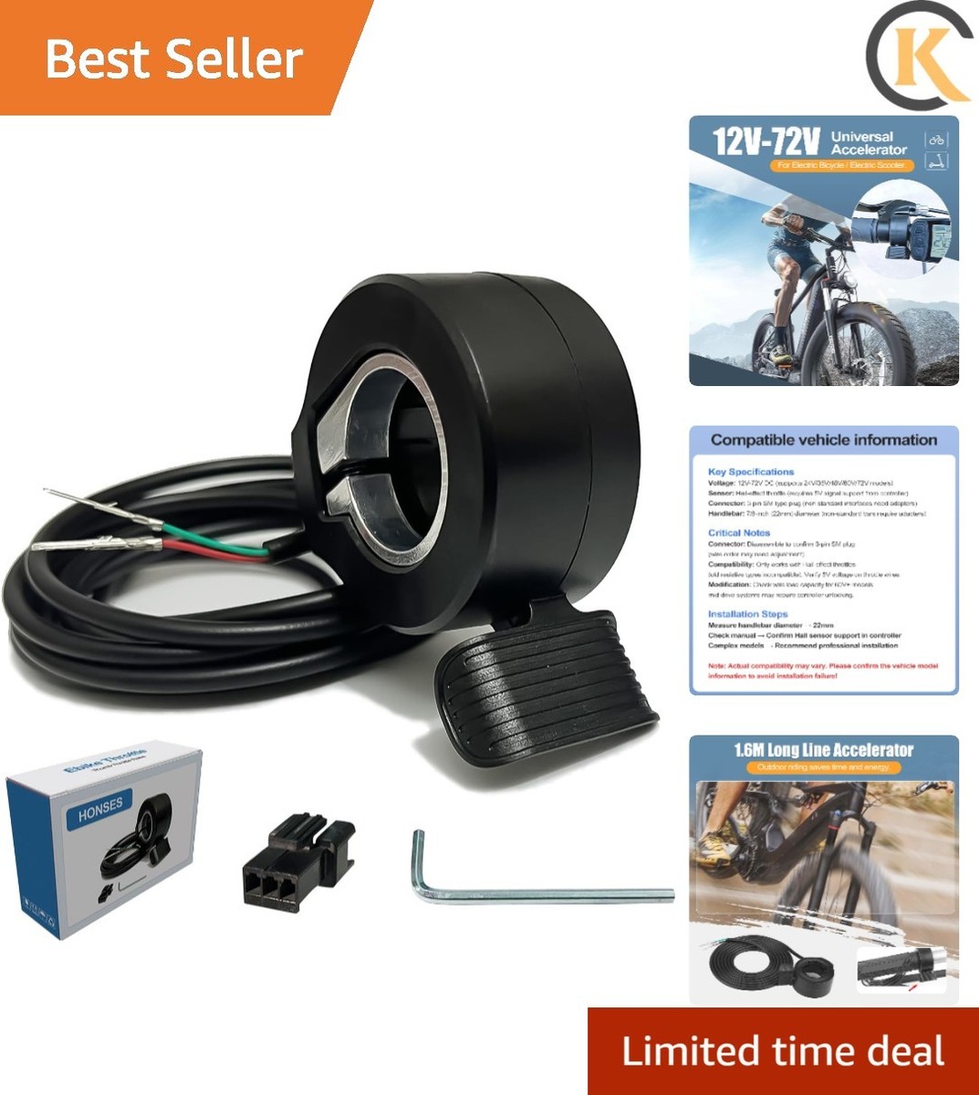 Durable Ebike Thumb Throttle with Cable Perfect for easy Acceleration