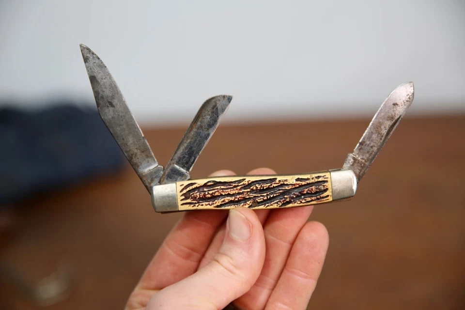 Vintage Colonial 3 Knife Blade STAG Handle Pocket Knife Antique folding - Image 2 of 4