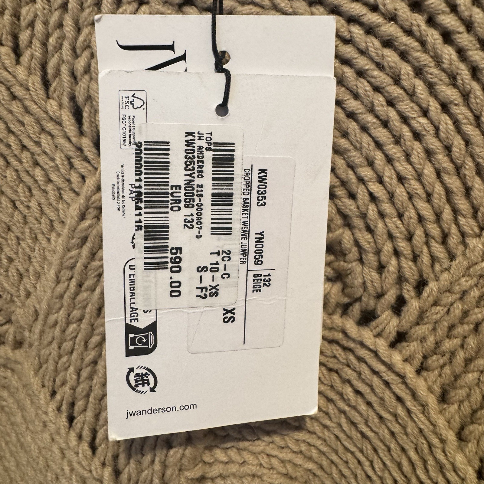 NWT JW Anderson Women’s XS Beige Boxy Cropped Short Knit Sweater Designer AOP image 6
