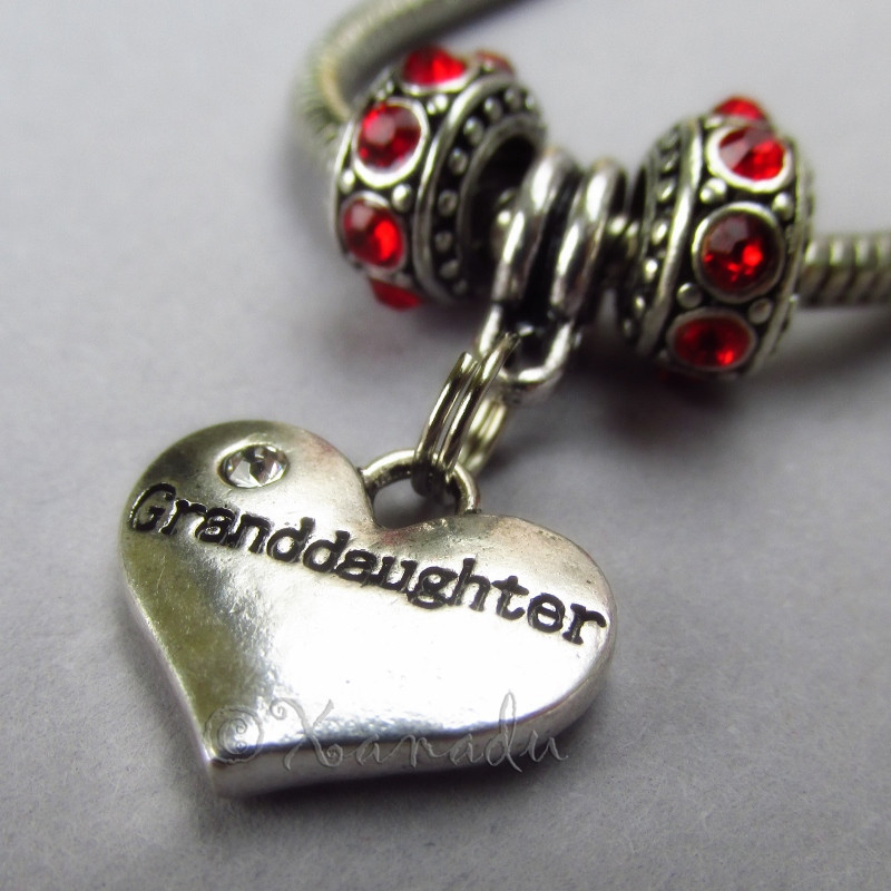 Granddaughter Heart Charm And Birthstone European Beads For Charm