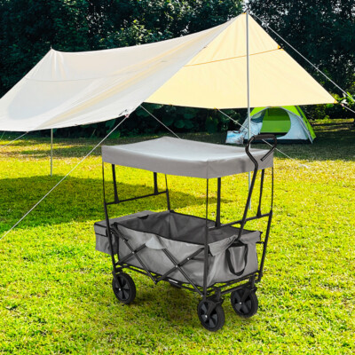 Canopy Foldable Beach Carts Heavy Duty Foldable Camping Trolley