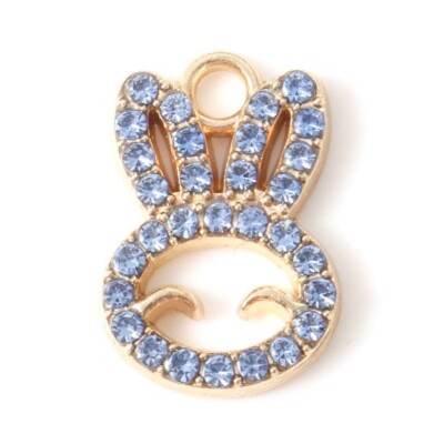 10 funkelnde lustige Osterhase Hase Charm Anhänger mit blauen Strass Detail