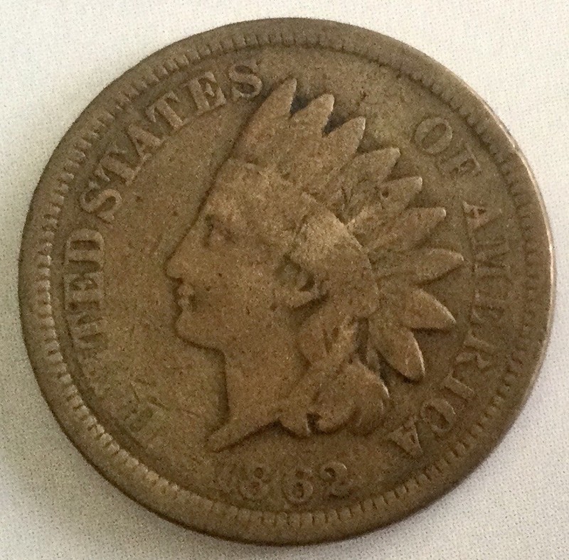 1862.   VG++.  INDIAN HEAD CENT.   SOME “LIBERTY” VISIBLE.   COPPER NICKEL