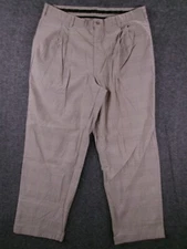 Savane Pants Mens 36X29 Tan Houndstooth Pleated Cuffed Vintage Professional Y2K