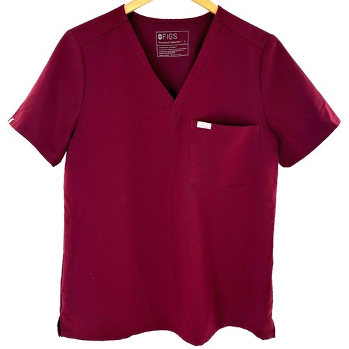 Figs Scrubs Technical Collection Maroon Short Sleeve Top Women's Size