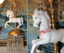 Porcelain Carousel Unicorn crystal SWAG baby room Lamp Chandelier Vintage Horse