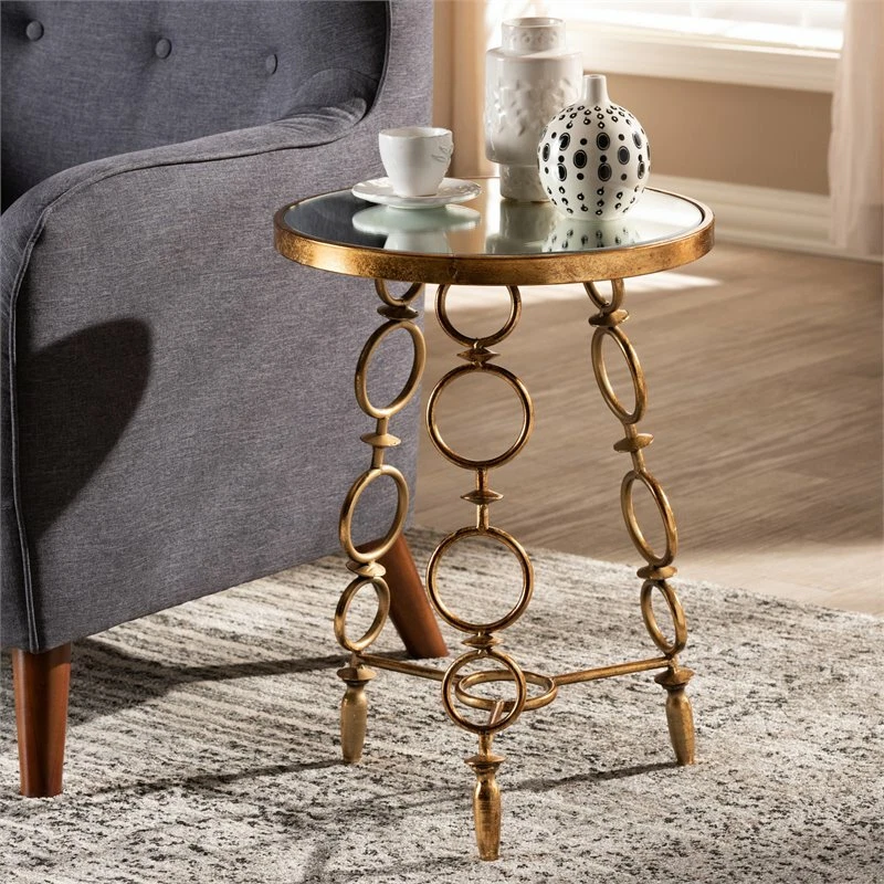 Baxton Studio Inaya Antique Gold Finished Metal and Glass Accent Table - Image 4 of 4