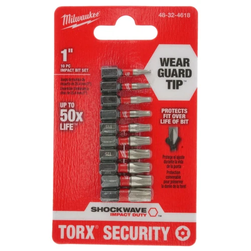 Milwaukee 48-32-4618 SHOCKWAVE 10-Piece Impact Security Torx Bit Set, 1" Length