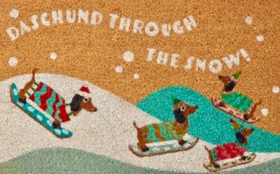 Dachshund Through the Snow Christmas Tufted Coir Doormat, 18