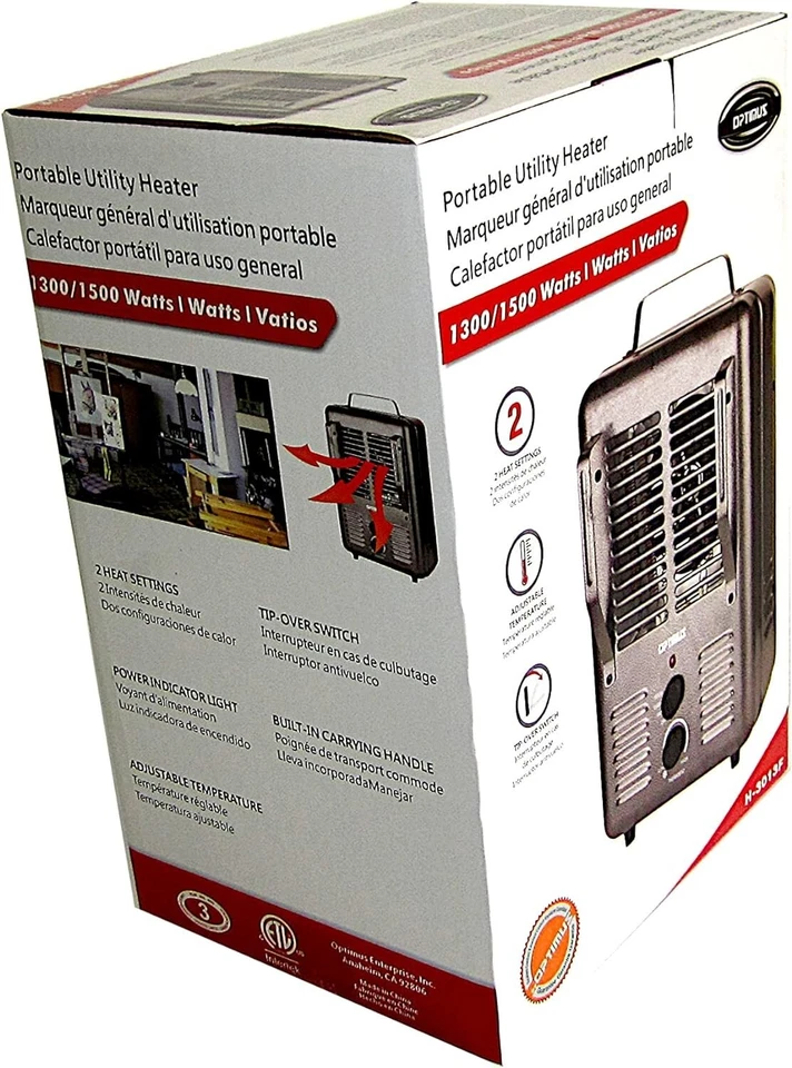 Aquecedor termostato utilitário portátil Optimus (tamanho completo), 9,5" x 7,5" x 14,2", cinza - Imagem 3 de 3