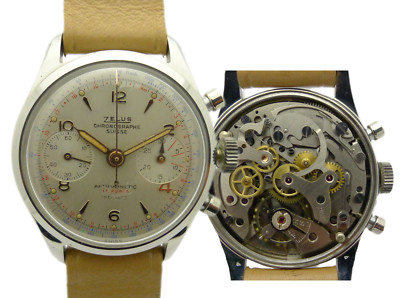 ZELUS CHRONOGRAPHE SUISSE  STAHL HERREN-CHRONOGRAPH TRAUMZIFFERBLATT 50ER JAHRE